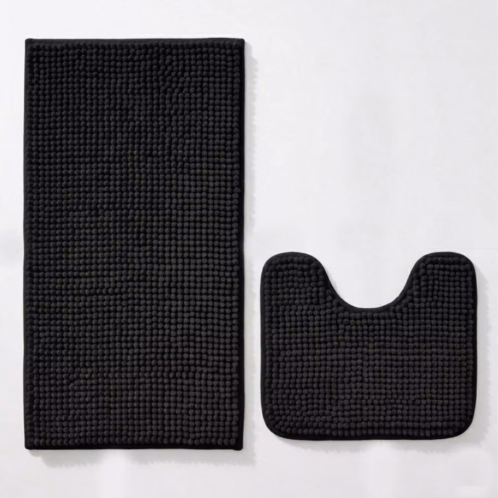 Snug City 2-Piece Chenille Loop Design Bath Mat and WC Pedestal Mat Set, Black, W: 50 cm x L: 80 cm – 2