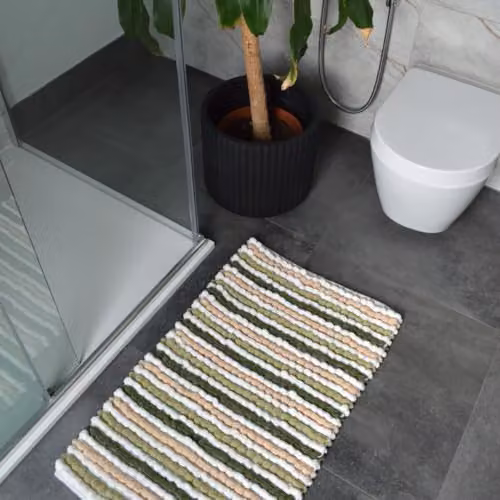 Allure Bath Fashions Striped Chunky Bobble Bath Mat in Green, W: 80 cm, D: 50 cm – 2