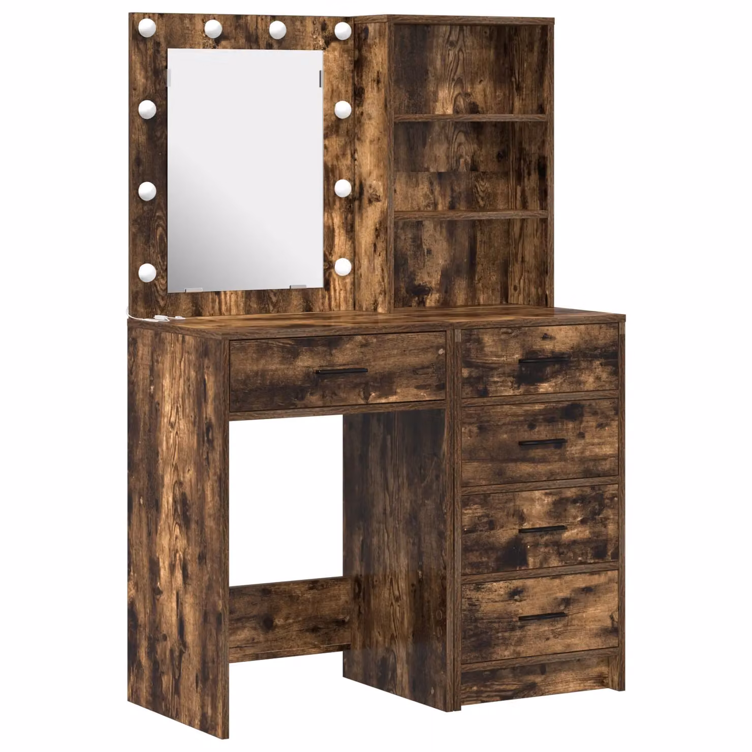 Berkfield Home 2 Piece Modern Dressing Table Set with LED, Brown Smoked Oak Engineered Wood, W/D/H: 135 x 40.7 x 40 cm – 2