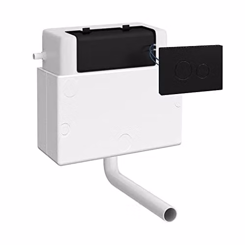 nuie XTY011M02 Ceramic Concealed Cistern with Dual Flush Push Button Plate, Matt Black, Width: 29.6 cm