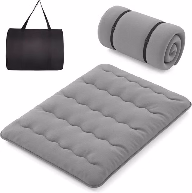 Gymax Queen Size Grey Roll Up Floor Mattress and Tatami Mat with Carry Bag, W: 150 cm x D: 200 cm – 1