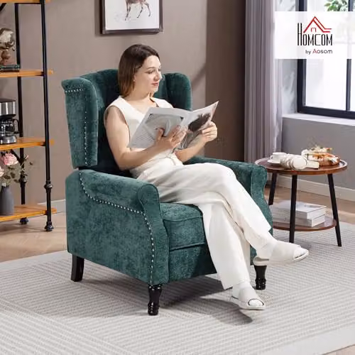 HOMCOM Vintage Recliner Armchair in Green with Solid Wood Frame – 2