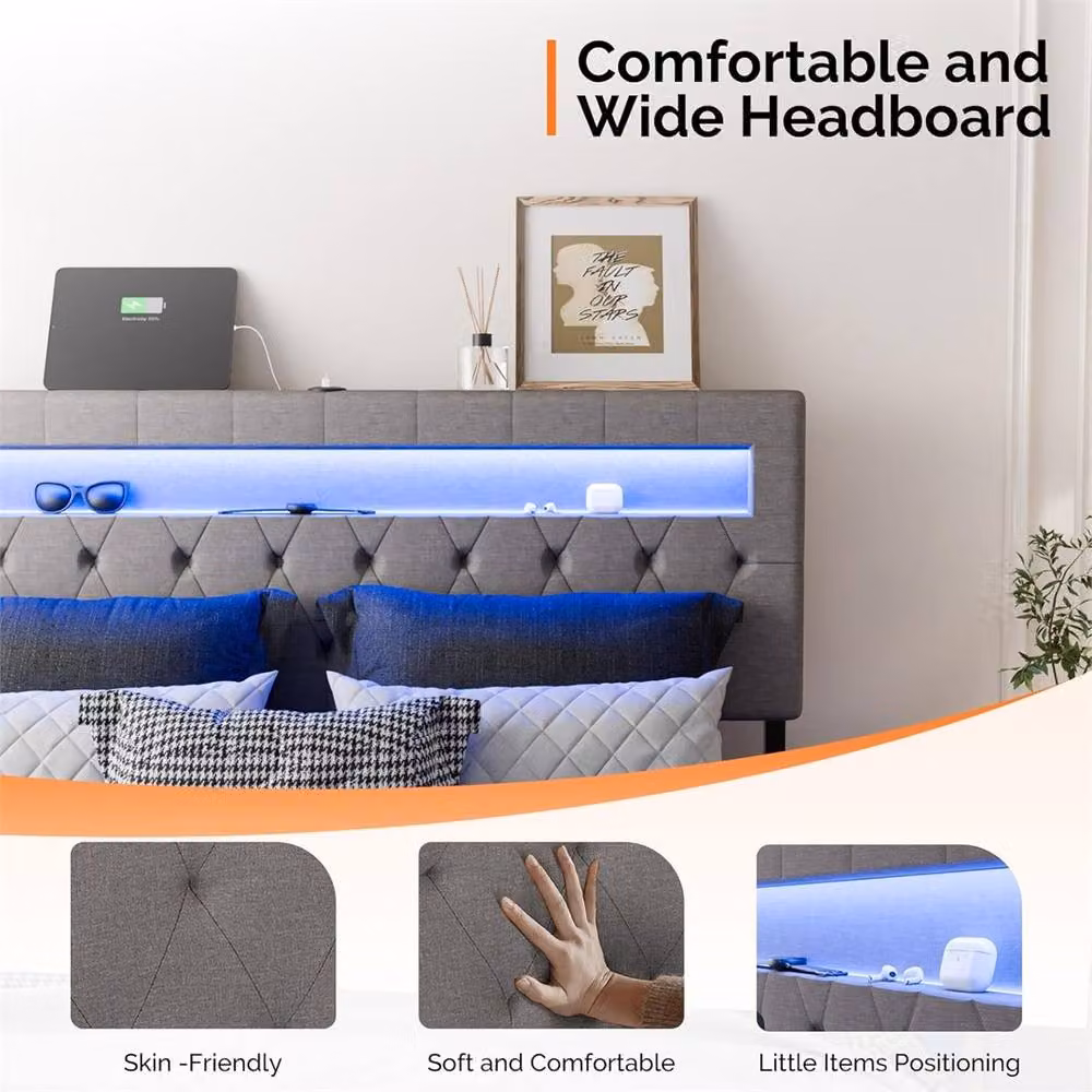 Kelvenix Double Floating Bed Frame in Black Metal with Under-Bed Lighting – 3