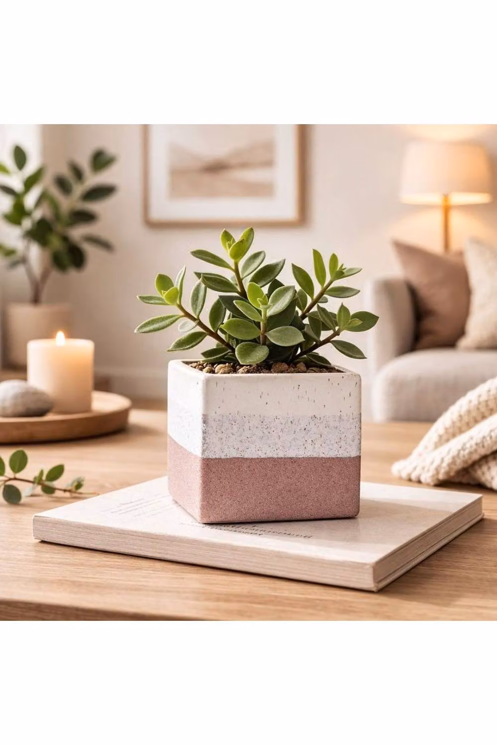 KDMD Hortus Pink and White Bordeaux Ceramic Cube, H 9.5 cm x W 10.5 cm – 3