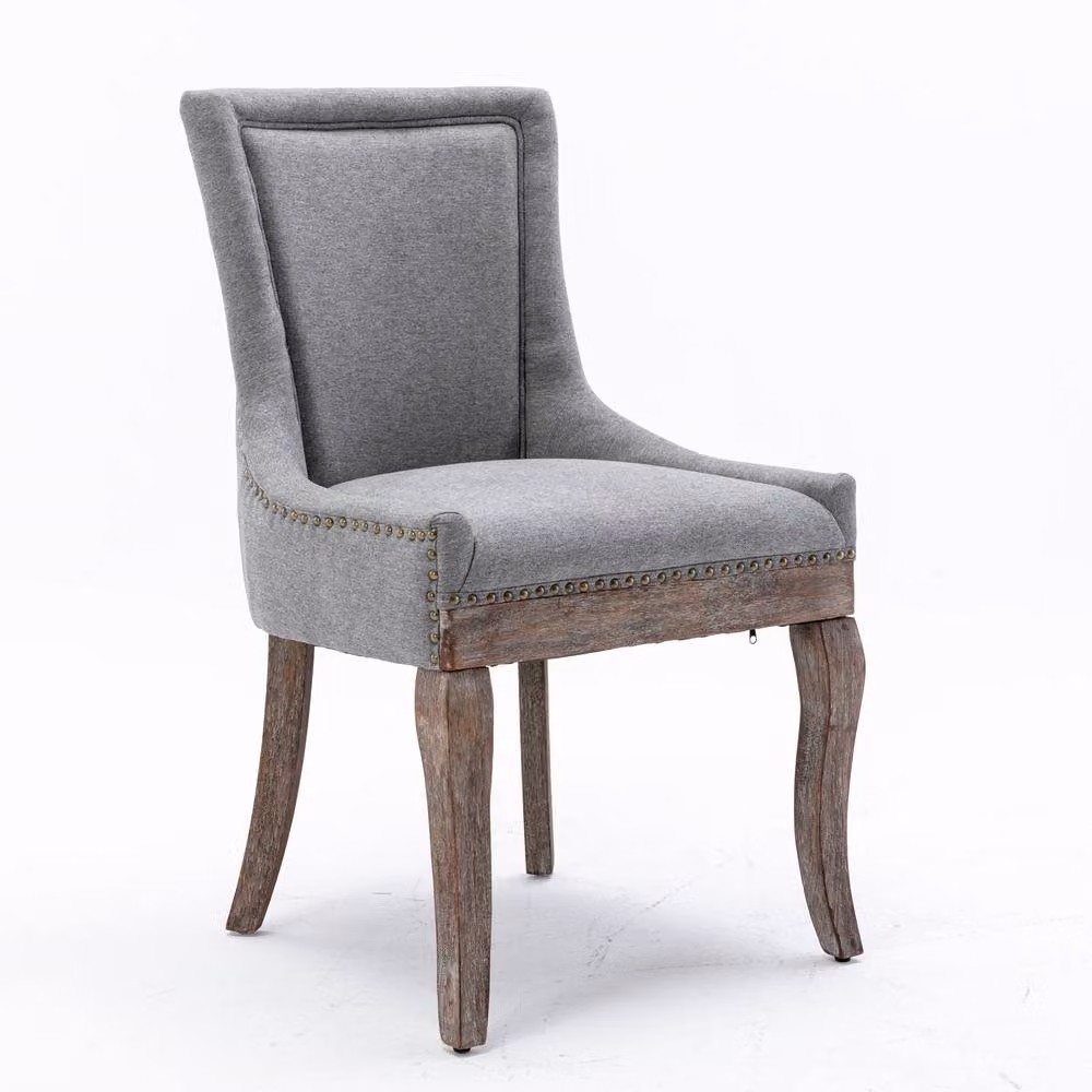 HomeTouch Bewley Set of 2 Grey Linen Upholstered Dining Chairs with Oak Wood Legs – 5