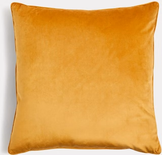 M&S Large Square Velvet Piped Cushion in Yellow