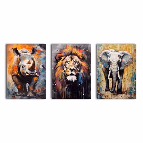 Simpa African Animals 3 Panel Multicolour Canvas Wall Art – 1
