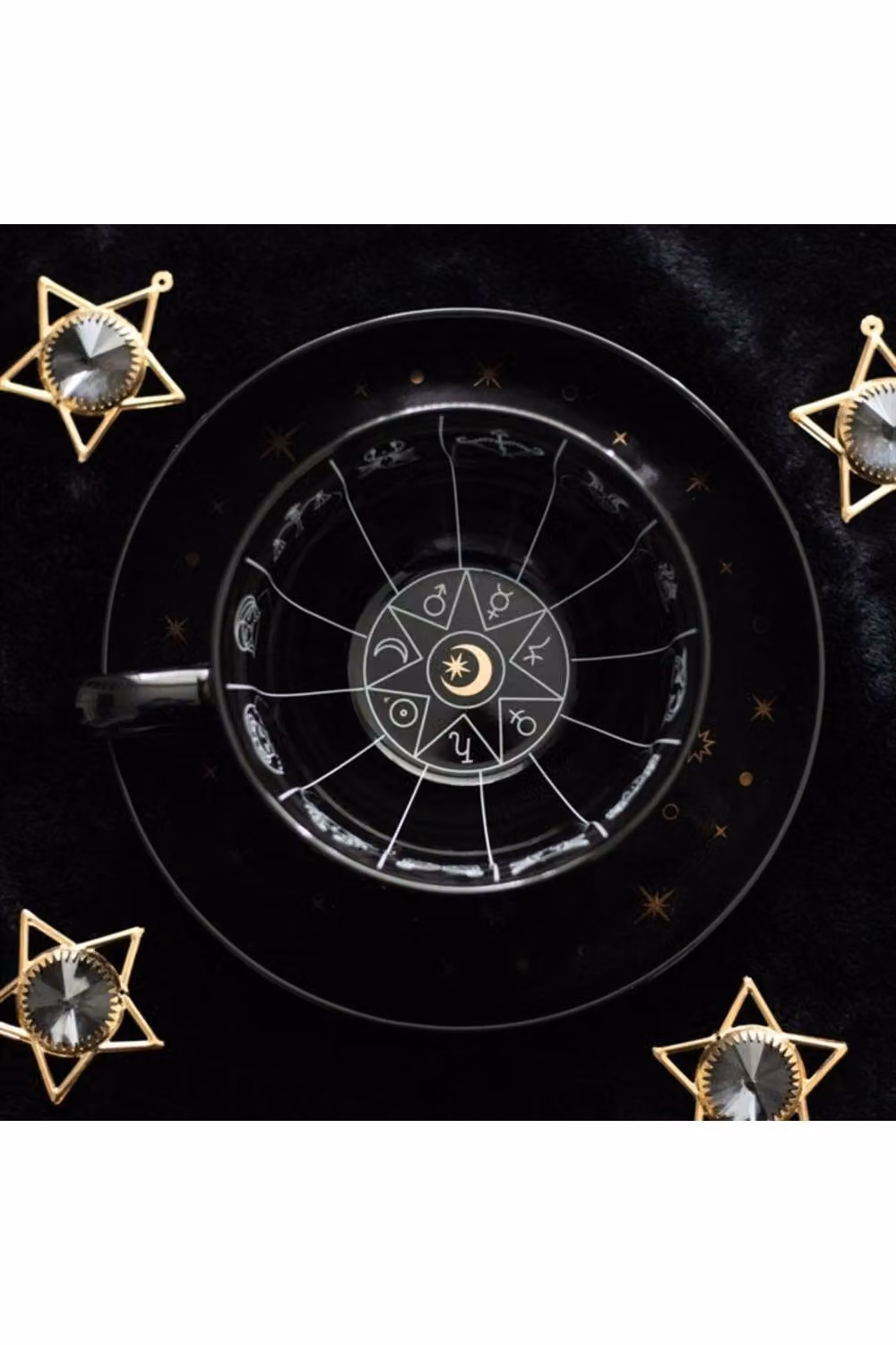 KDMD Astrology Fortune Telling Teacup with Zodiac Wheel and Saucer, Black and Gold, 500 ml – 4