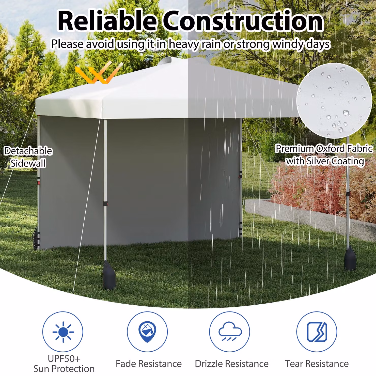 Gymax White Pop Up Canopy Tent with 1 Sidewall and Wheeled Bag, W/D/H: 300 x 300 x 266 cm – 5