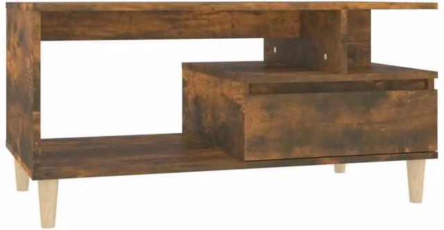 Berkfield Home Smoked Oak Coffee Table in Brown, W/D/H: 90 x 49 x 45 cm