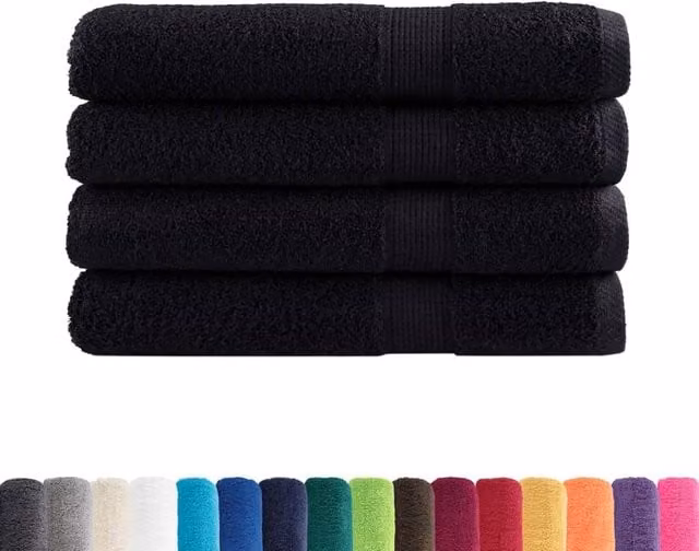 Berkfield Home SOLUND Premium Cotton Sauna Towels, 4 Pack, Black, W: 80 cm, L: 200 cm, 600 gsm