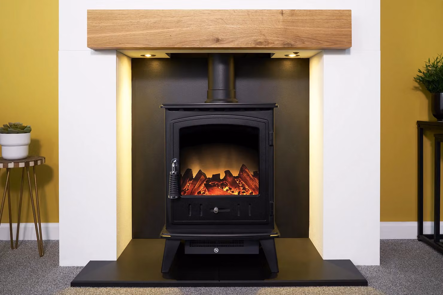 Acantha Pre-Built Media Wall 1 with Aviemore Electric Stove in Black and White – 2