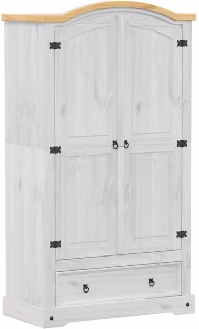 Berkfield Home Corona White Wardrobe in Solid Pine, W/D/H: 102 x 52 x 186 cm