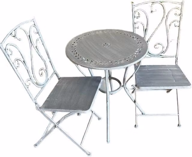 Minster Garden Folding Bistro Set in Matt Light Grey Metal – 1