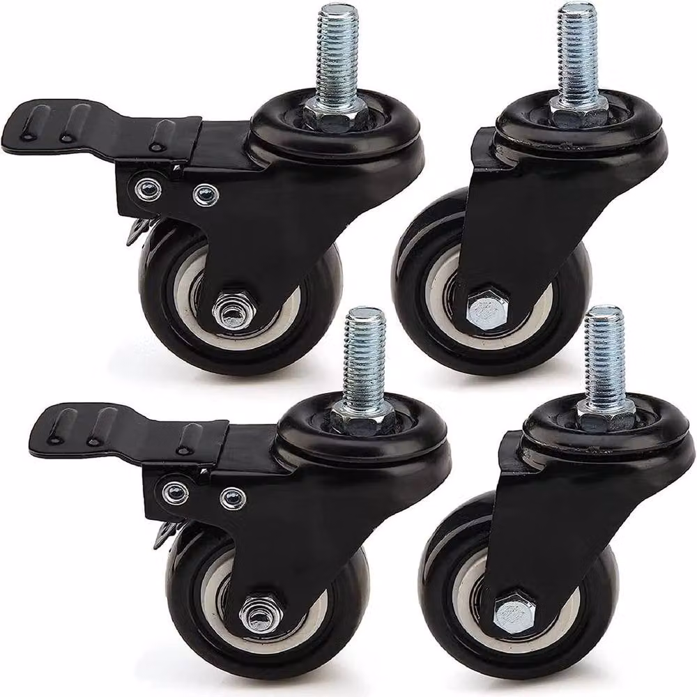 FLAVORA 4-Piece Set of Black M8 Threaded Brake Swivel Casters with 40mm Wheels – 2
