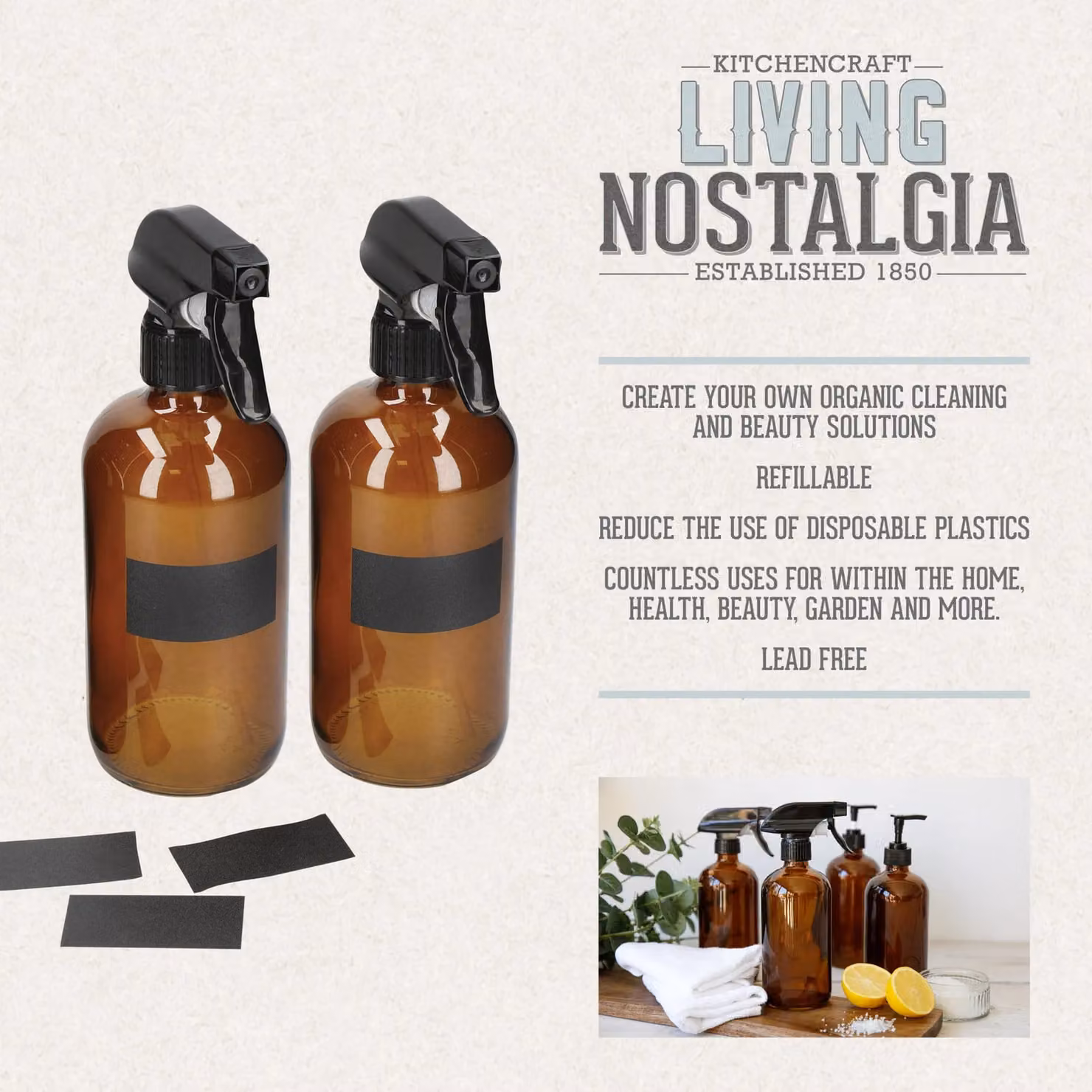 KitchenCraft Living Nostalgia Refillable Glass Bottle Set, 2 Piece, Brown – 4