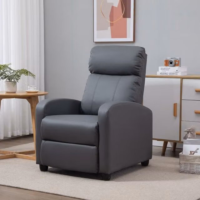 HOMCOM Grey PU Leather Recliner Massage Armchair with Remote Control – 1