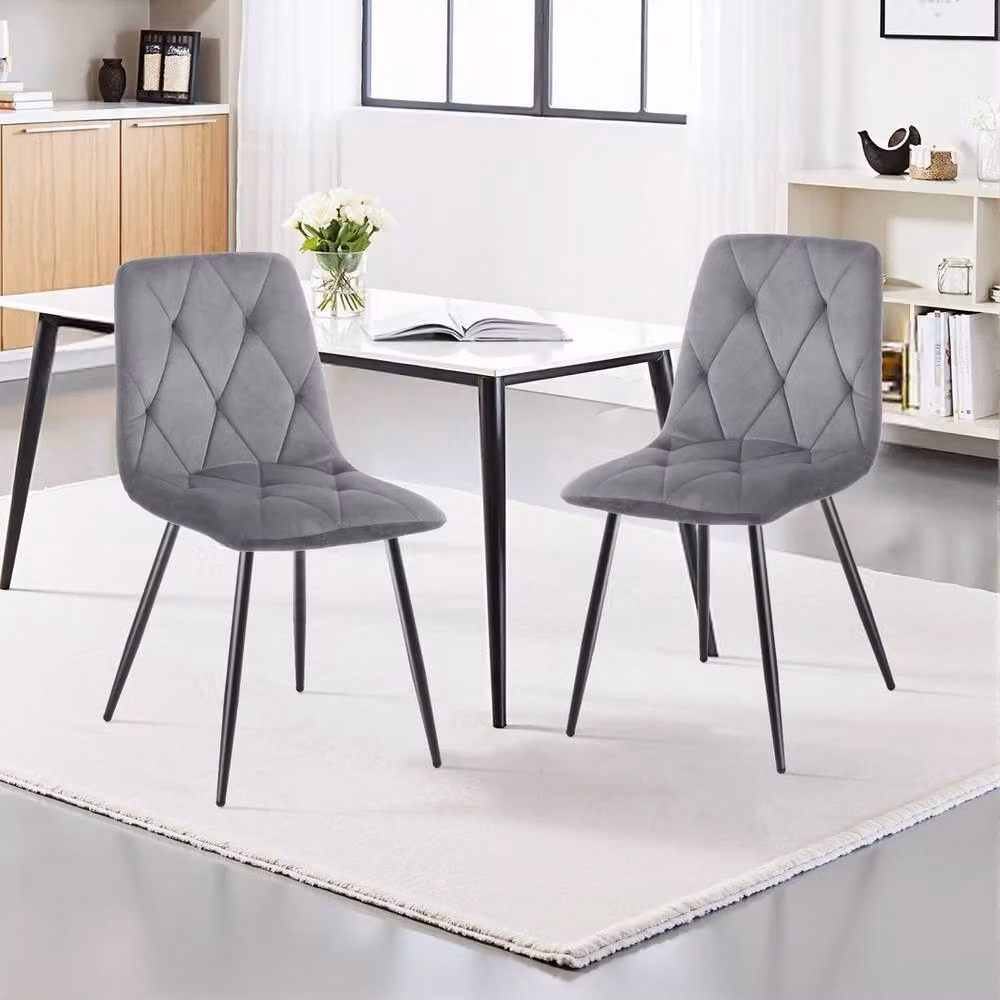 NESTLUNE Set of 4 Modern Grey Velvet Upholstered Dining Chairs with Metal Legs – 4