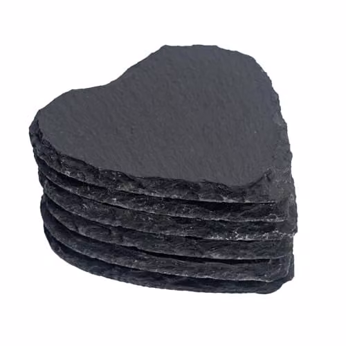Argon Tableware Heart Shaped Natural Black Slate Coasters, 6 Piece Set, Diameter: 10 cm – 1