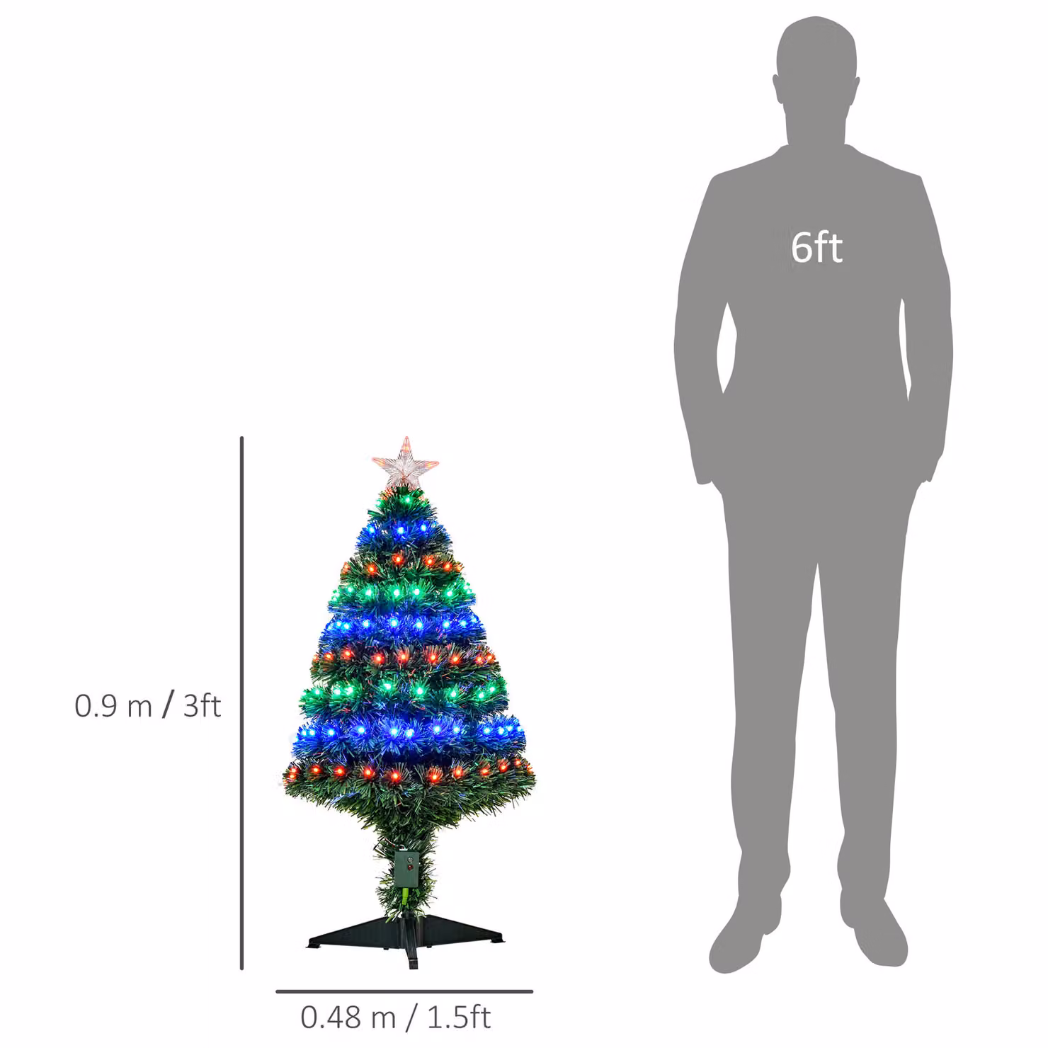 HOMCOM 90 cm Prelit Artificial Christmas Tree with Multicolour Fiber Optics in Green – 3