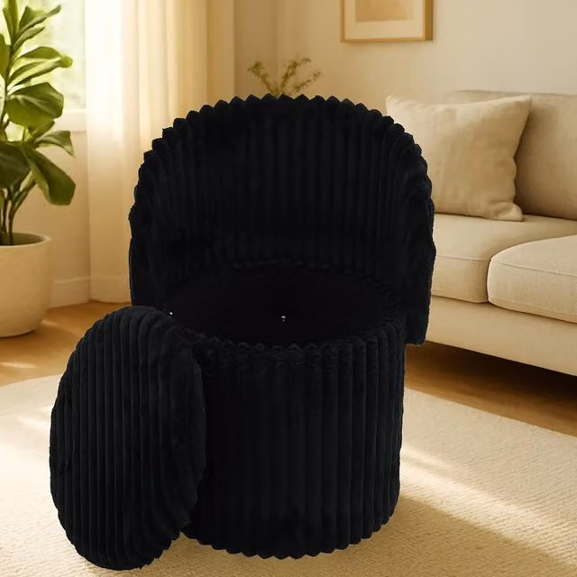 Gaveno Cavailia 3 In 1 Harp Ribbed Ottoman Storage Stool in Black – 1