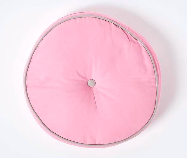 Homescapes Round Cotton Floor Cushion in Pink and Grey, Machine Washable