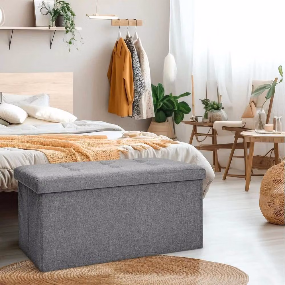 SPETLEK Folding Ottoman Storage Box in Grey Fabric and Linen – 3
