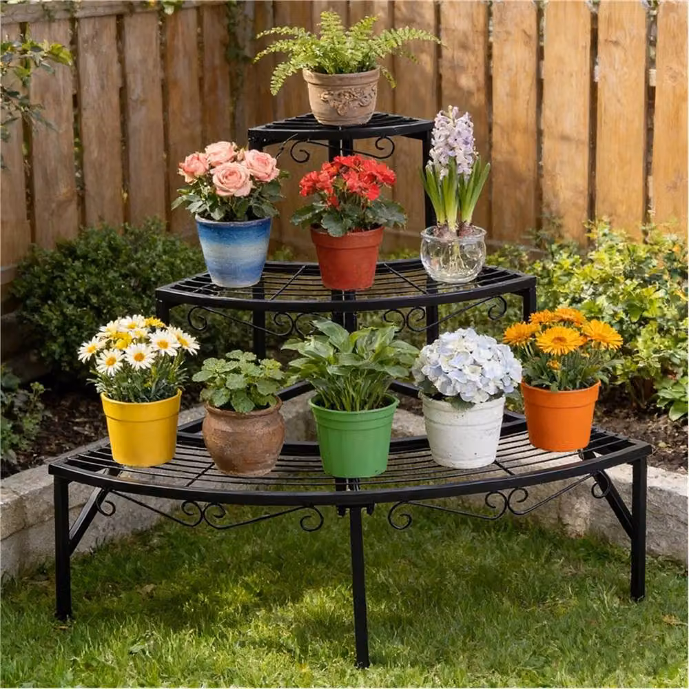 Nordara Multi-Tier Metal Corner Plant Stand in Black – 4