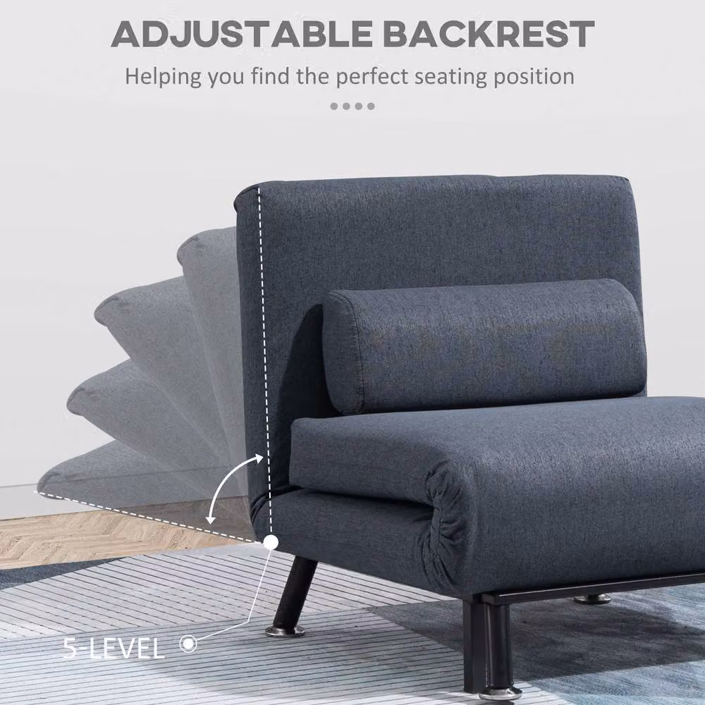 STILVORA 3-in-1 Grey Fabric Chair Bed with Adjustable Back, Foam Padding and Metal Frame – 7