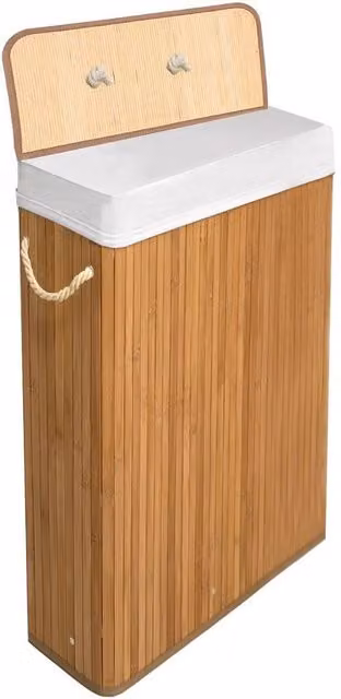 PAWNORA Bamboo Laundry Basket with Lid in Beige and Brown, W/D/H: 56.0 x 18.0 x 60.0 cm