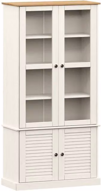 Berkfield Home VIGO White Glass Display Cabinet in Solid Pine Wood, W/D/H: 85 x 35 x 170 cm – 1