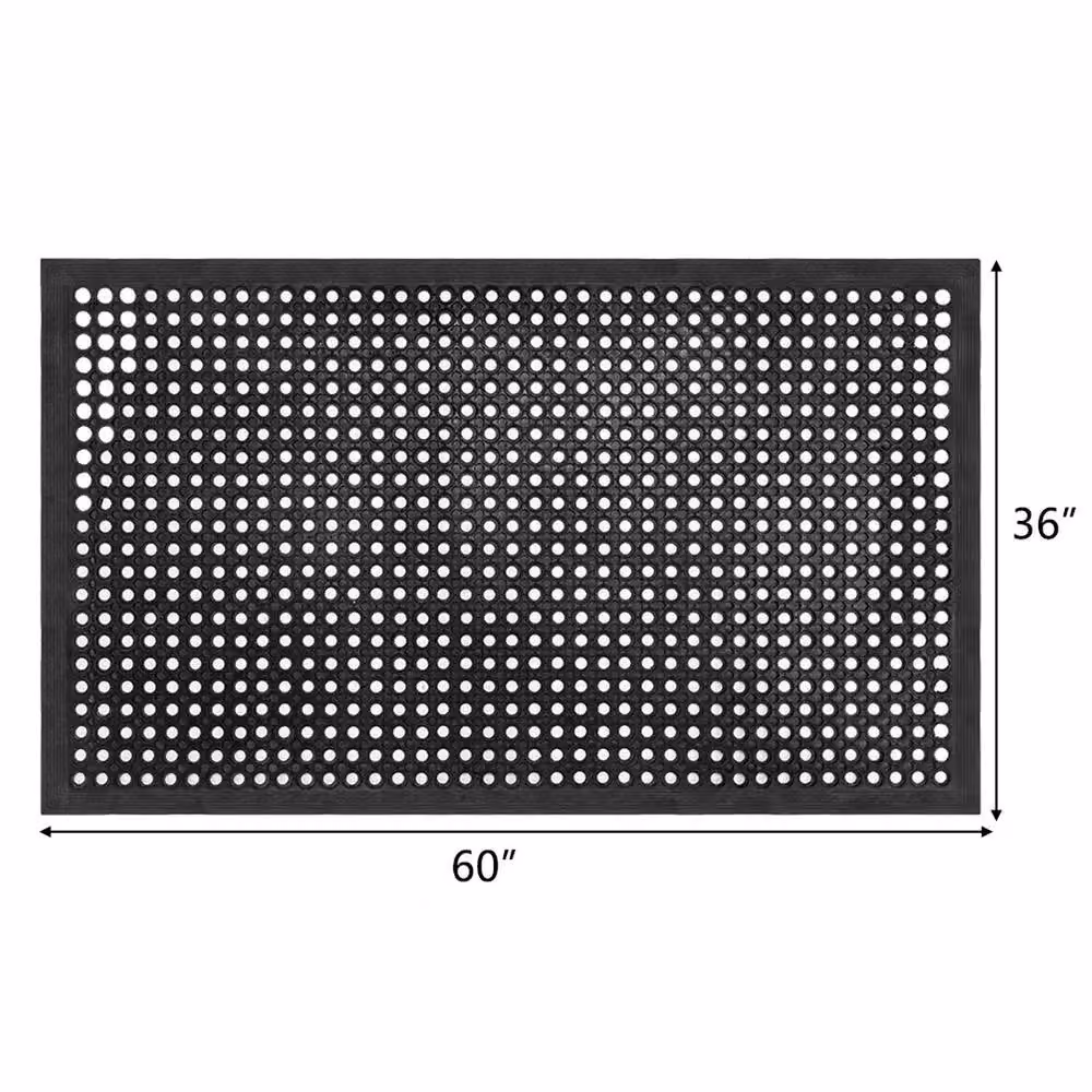 NESTLUNE Heavy Duty Black Rubber Ring Entrance Safety Mat, W/D/H: 152.4 x 91.44 x 1.0 cm – 2