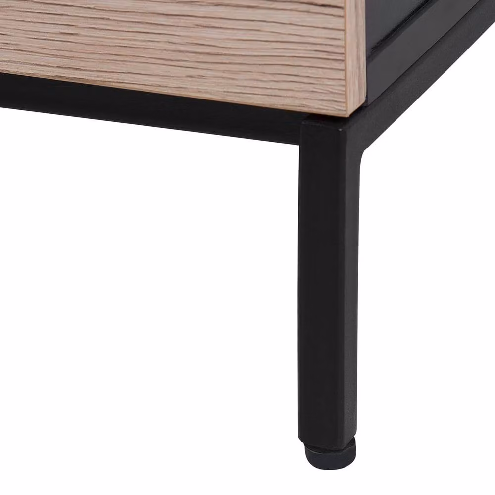 Wyld and Coco Nordic Scandinavian TV Stand in Light Timber with Black Metal Frame and 2 Drawers, Width: 150 cm – 5