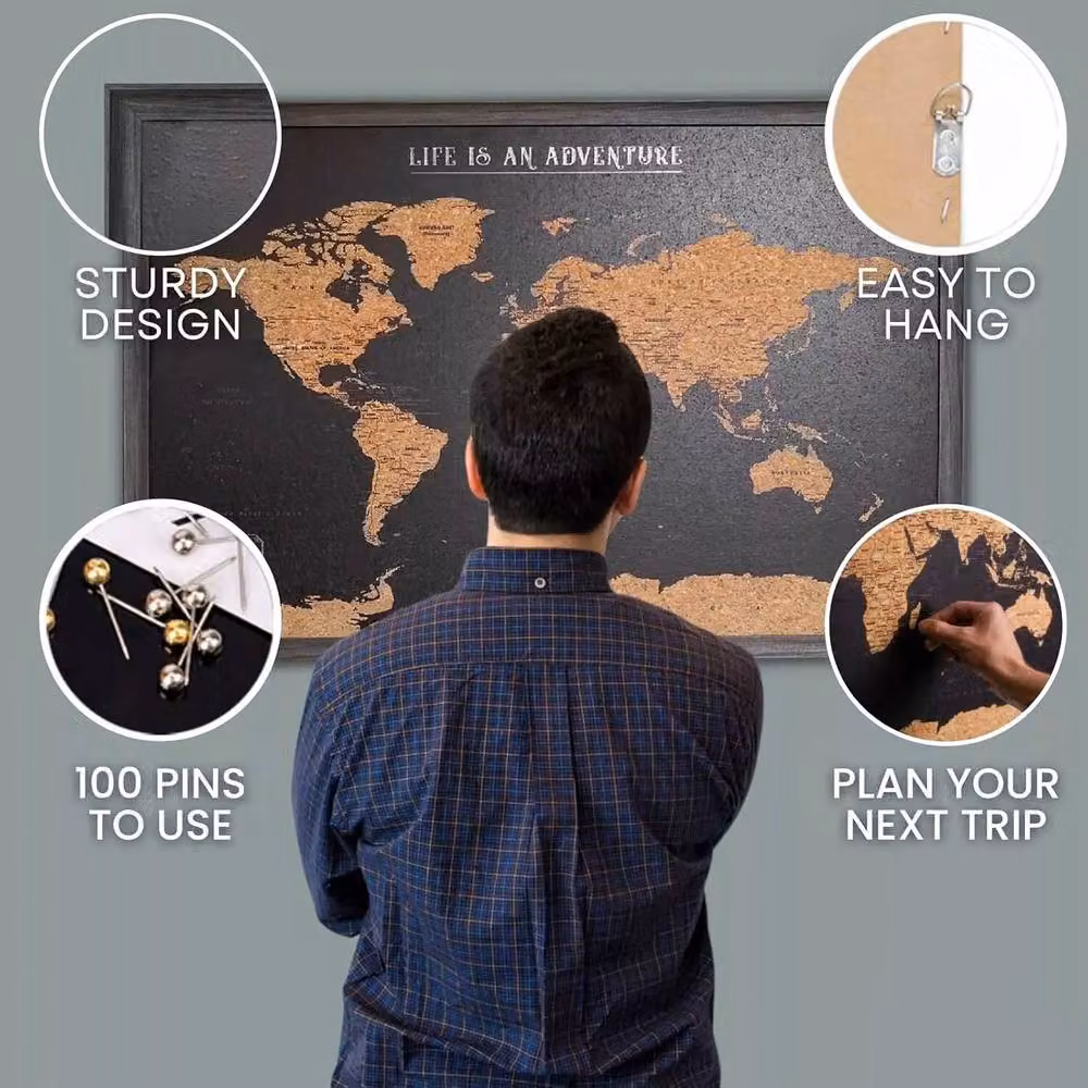 Fragranced Humour Black Cork Board Map Travel Gift, W: 93.5 cm, H: 64.5 cm, D: 2 cm – 7