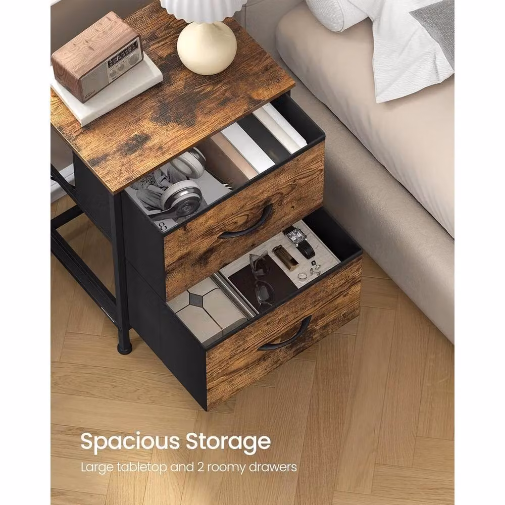 FORGEVIO Industrial 2 Drawer Bedroom Bedside Side Table in Brown and Multicolour – 2