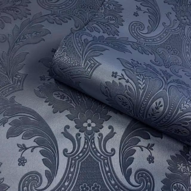 Belgravia Floral Abstract Vinyl Wallpaper in Blue and Beige