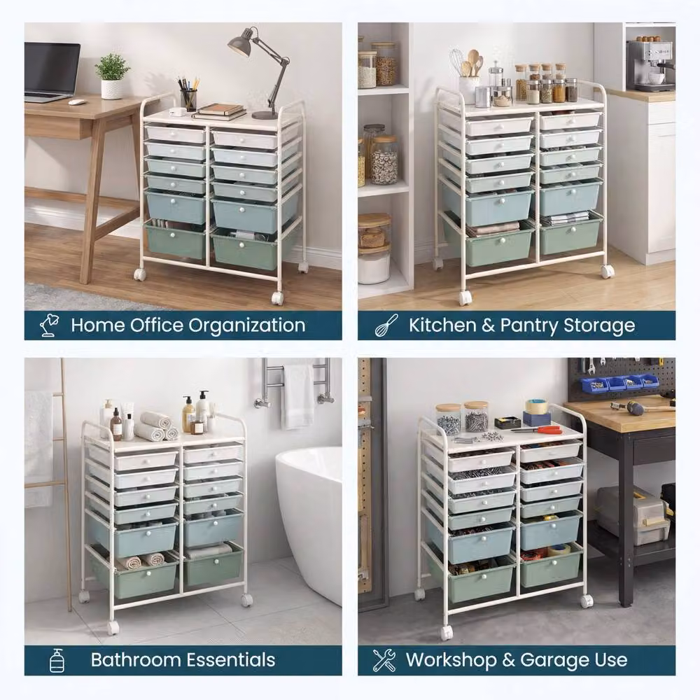 Costway 12-Drawer Rolling Storage Cart Multicolour Mobile Utility Organiser with Castors – 3