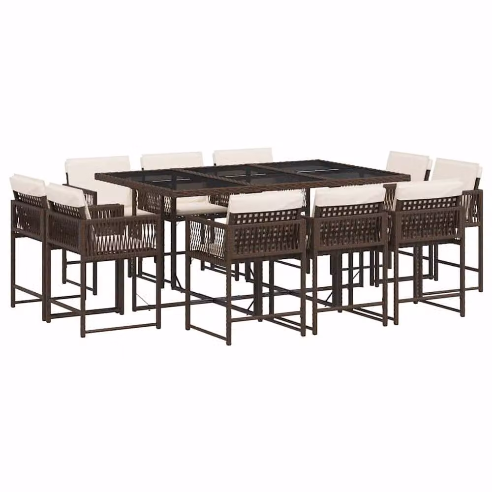 Berkfield Home Modern Polyrattan Garden Dining Set in Brown and White with Glass Top – 2