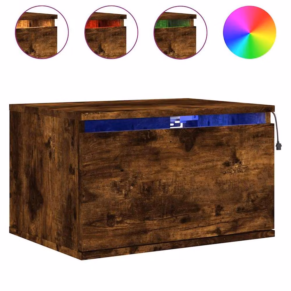 Berkfield Home Set of 2 Wall-mounted Bedside Cabinets with Integrated LED Lights in Smoked Oak Brown – 4
