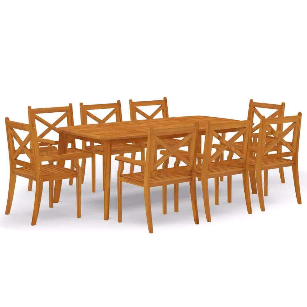 Berkfield Home 9 Piece Rustic Acacia Wood Garden Dining Set in Brown – 2