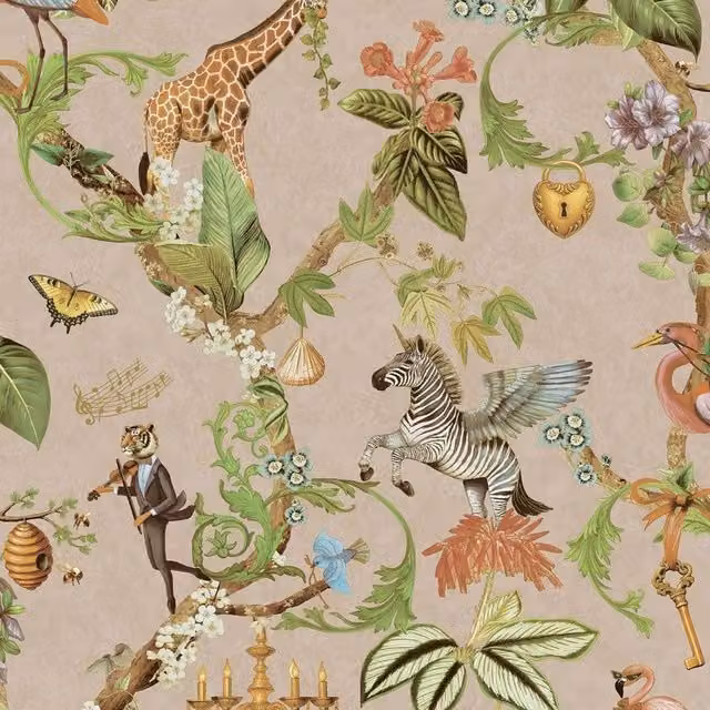 Holden Décor Safari Symphony Animal Print Wallpaper in Pink