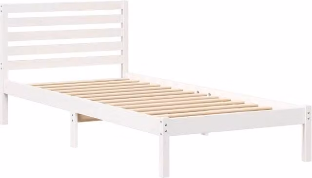 Berkfield Home White Solid Pine Wood Bed Frame with Headboard W/D/H: 90 x 210 cm – 1