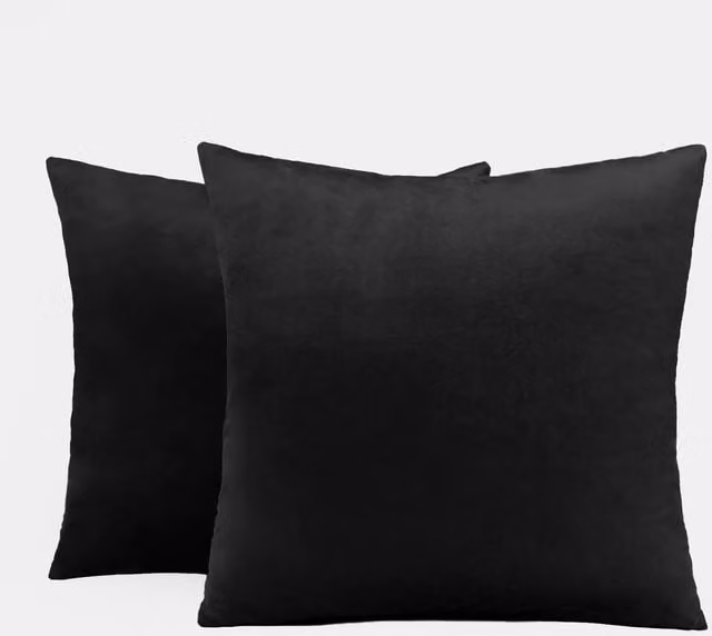 Sienna Pack of 2 Black Matte Velvet Square Cushion Covers, 45 x 45 cm