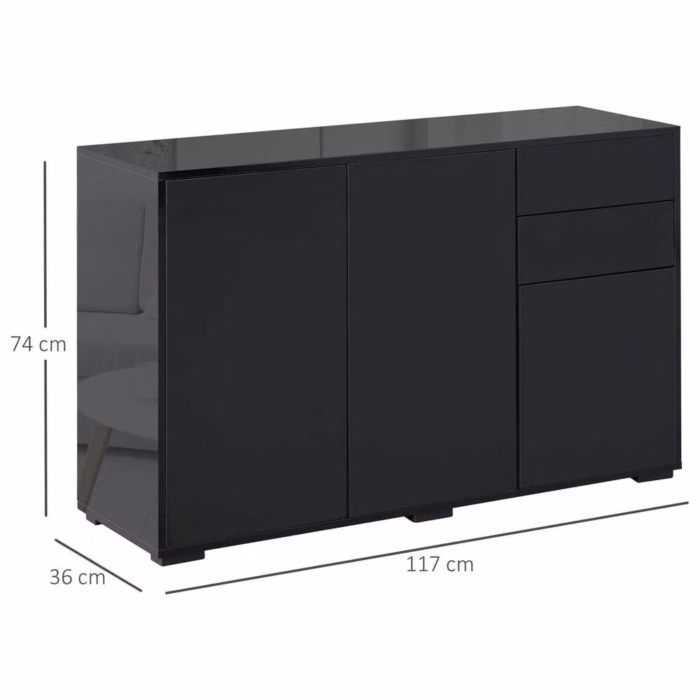 Havendro High Gloss Side Cabinet with 2 Doors and 2 Drawers in Black – 2