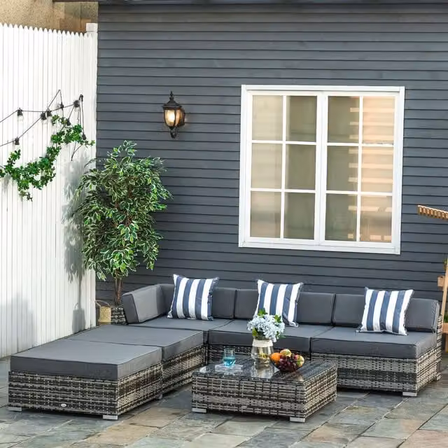 OUTSUNNY 6 Piece Grey Rattan Garden Furniture Set – 1
