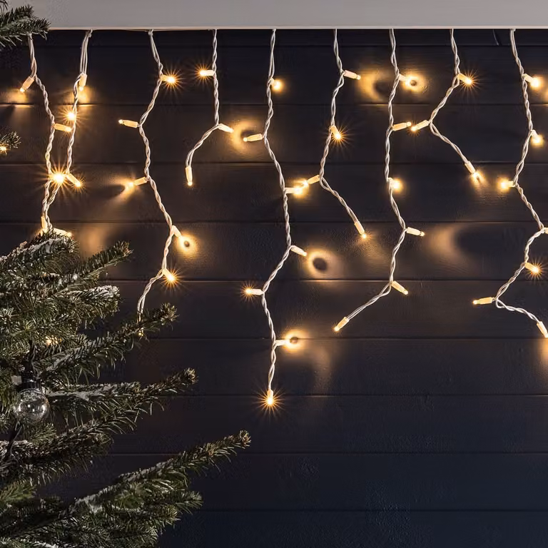 Pro Connect 8m LED Icicle Lights with Warm White Traditional Bulbs and White Cable