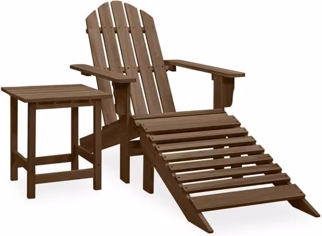Berkfield Home Garden Adirondack Chair with Ottoman and Table in Brown Solid Fir Wood – 1