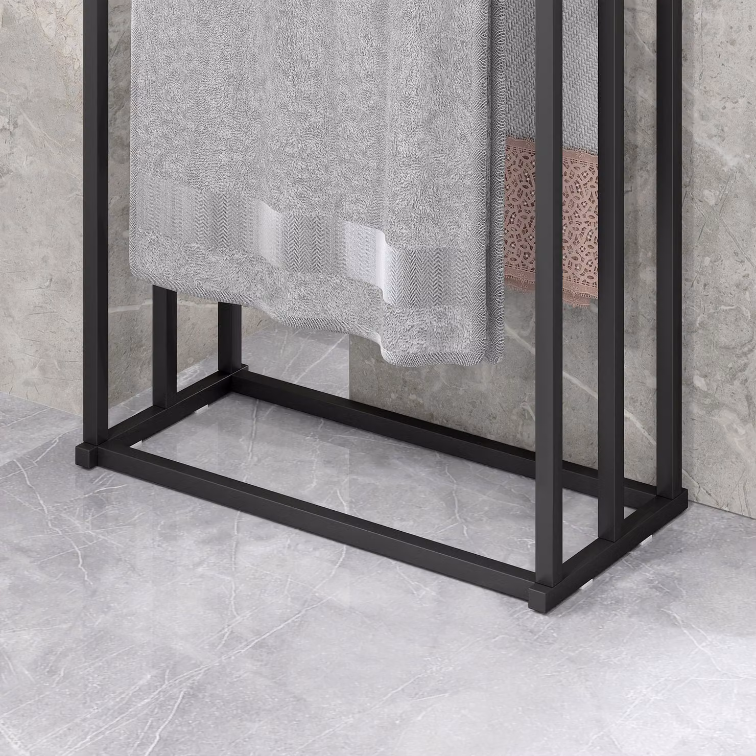 HOMCOM Freestanding Steel Towel Rack with 3 Bars in Matt Black – 4