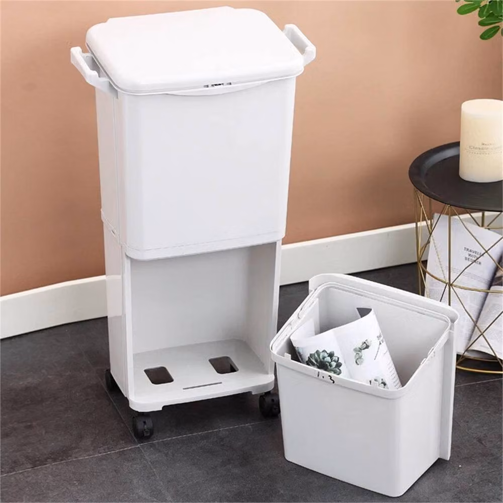 Nordara 45L Dual Compartment Kitchen Recycling Bin with Wheels in White – 2