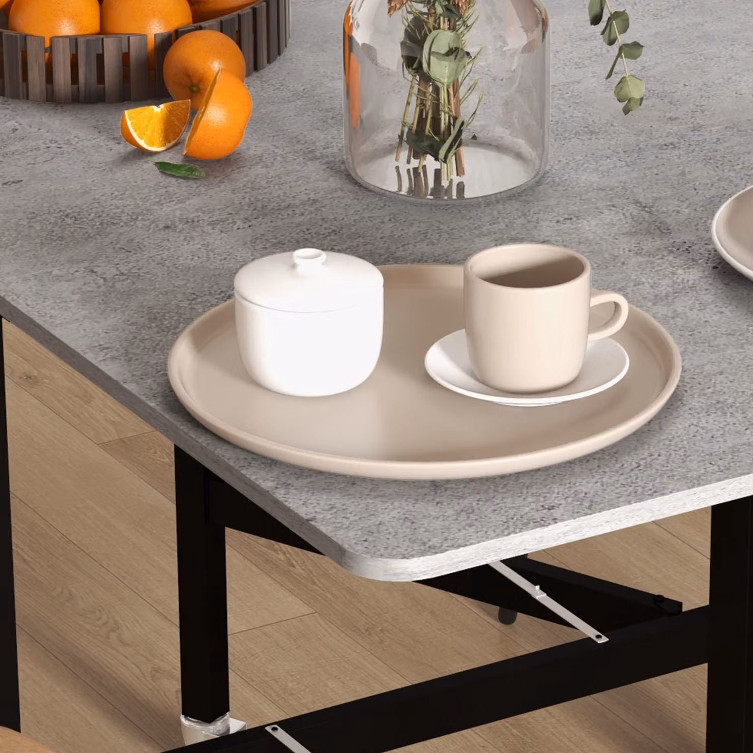 HOMCOM Grey Drop Leaf Dining Table with Folding Top and Metal Frame – 5